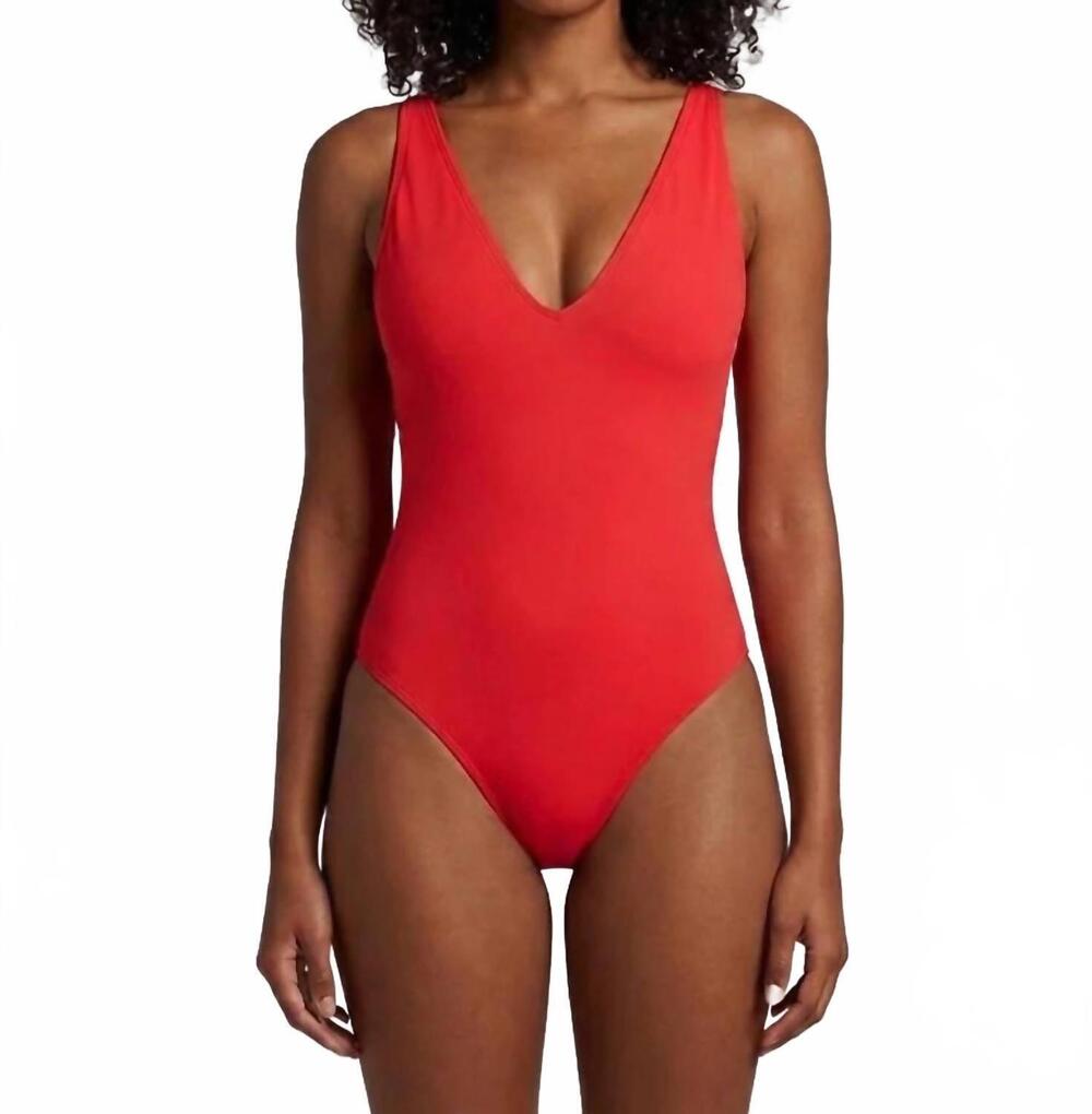 NEW TA3 plungey lace-up back one piece in red
